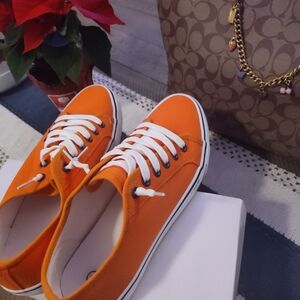 Orange Canvas Sneakers with White Laces